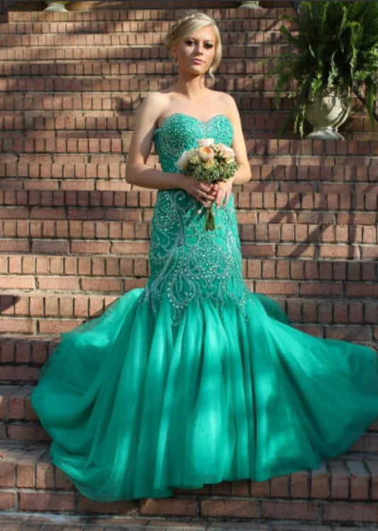 PM339,Mermaid Beaded Sweetheart Long Tulle Formal Prom Dresses