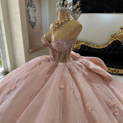 Gorgeous Pink Applique Strapless Sweet 16 Quinceanera A-Line Floor-length Prom Dress Birthday Dress Evening Dress Ball Gown TP4535