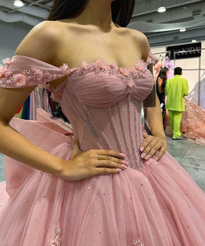 Elegant Pink Applique Strapless Sweet 16 Quinceanera A-Line Floor-length Prom Dress Birthday Dress Evening Dress Ball Gown TP4534