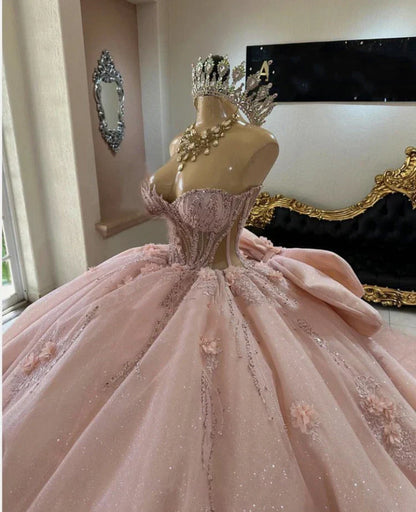 Gorgeous Pink Applique Strapless Sweet 16 Quinceanera A-Line Floor-length Prom Dress Birthday Dress Evening Dress Ball Gown TP4535