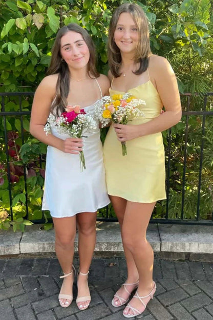 Straps Mini Prom Dress Yellow Short Party Cocktail Dresses