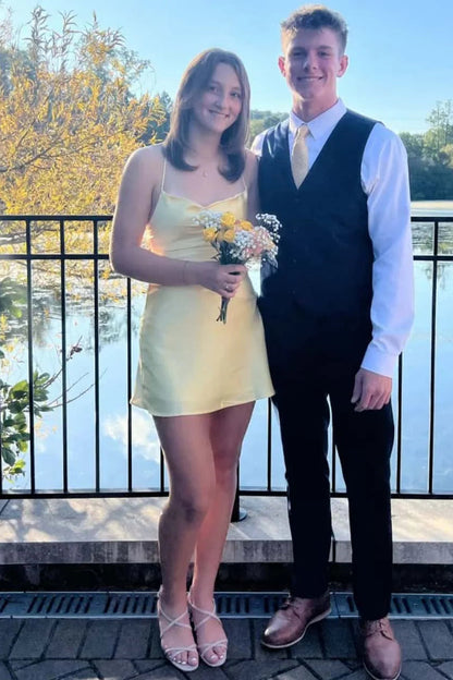 Straps Mini Prom Dress Yellow Short Party Cocktail Dresses