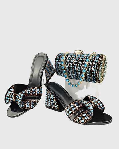 Amari Blue Rhinestone Embellished Slippers