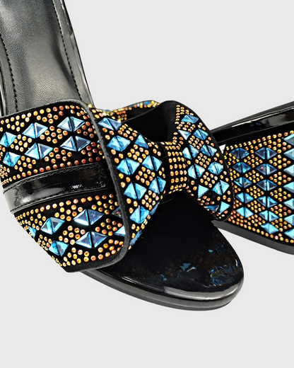Amari Blue Rhinestone Embellished Slippers