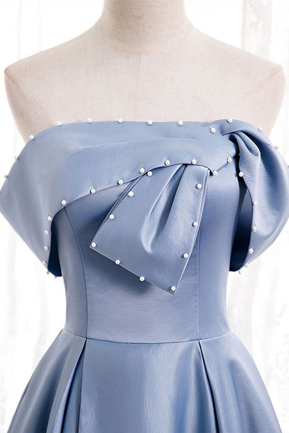 Blue Off The Shoulder Long Prom Dress With Beading,WP190