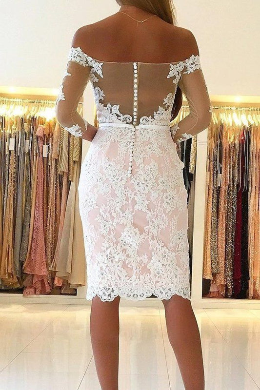 Sheath 3/4 Sleeve Short Prom Dress Lace Homecoming Dress,WP186
