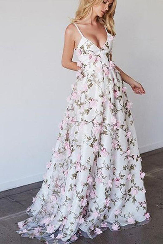 Princess 3D Floral Prom Dress V-neck Evening Dress,WP071