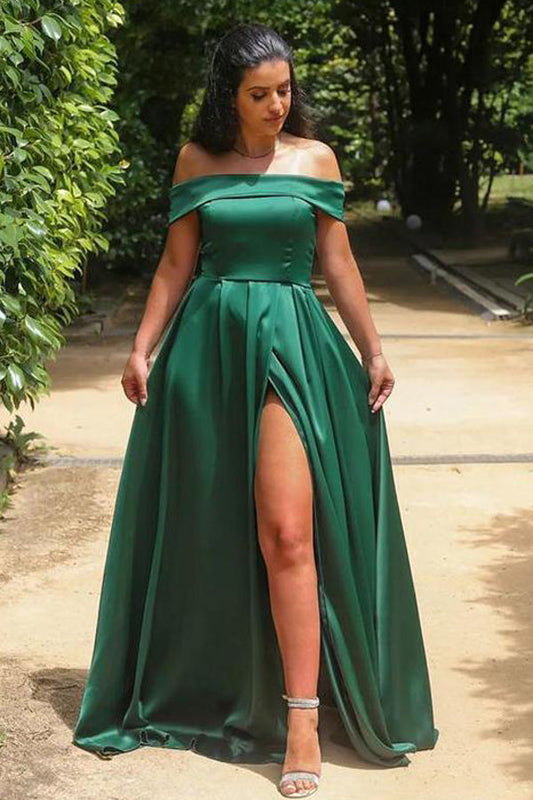Off The Shoulder Long Prom Dress With High Slit,WP083