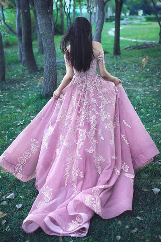 Off The Shoulder Tulle Prom Ball Gown With Lace Appliques,WP131