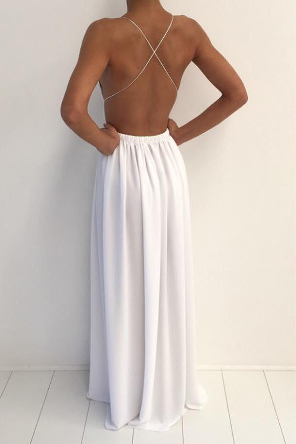 A Line Backless Chiffon Prom Dress With Split,WP221