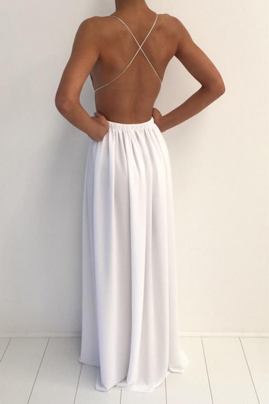 A Line Backless Chiffon Prom Dress With Split,WP221