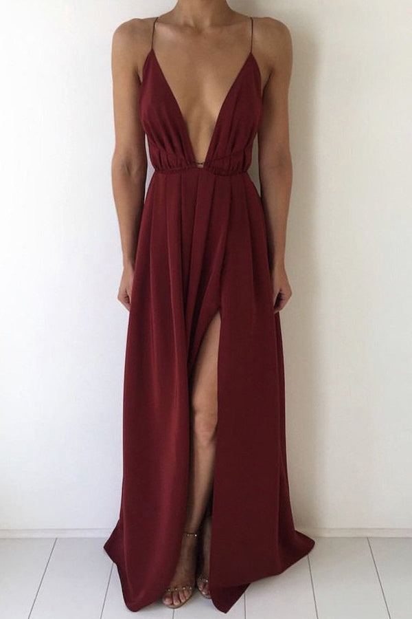 A Line Backless Chiffon Prom Dress With Split,WP221